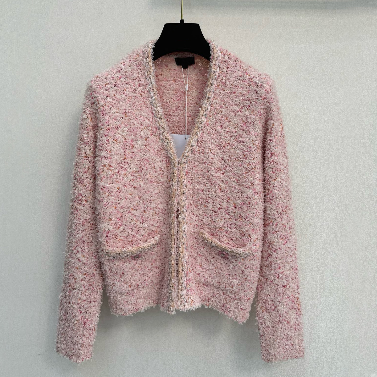 富家千金风｜羊毛羊绒混纺 粉色小香风针织开衫女春秋冬毛衣外套