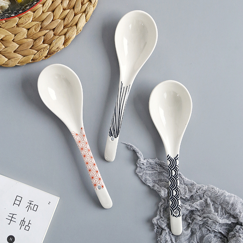 创意日式长柄汤勺大号盛汤盛粥厨房家用陶瓷粥勺稀饭勺大汤勺餐厅