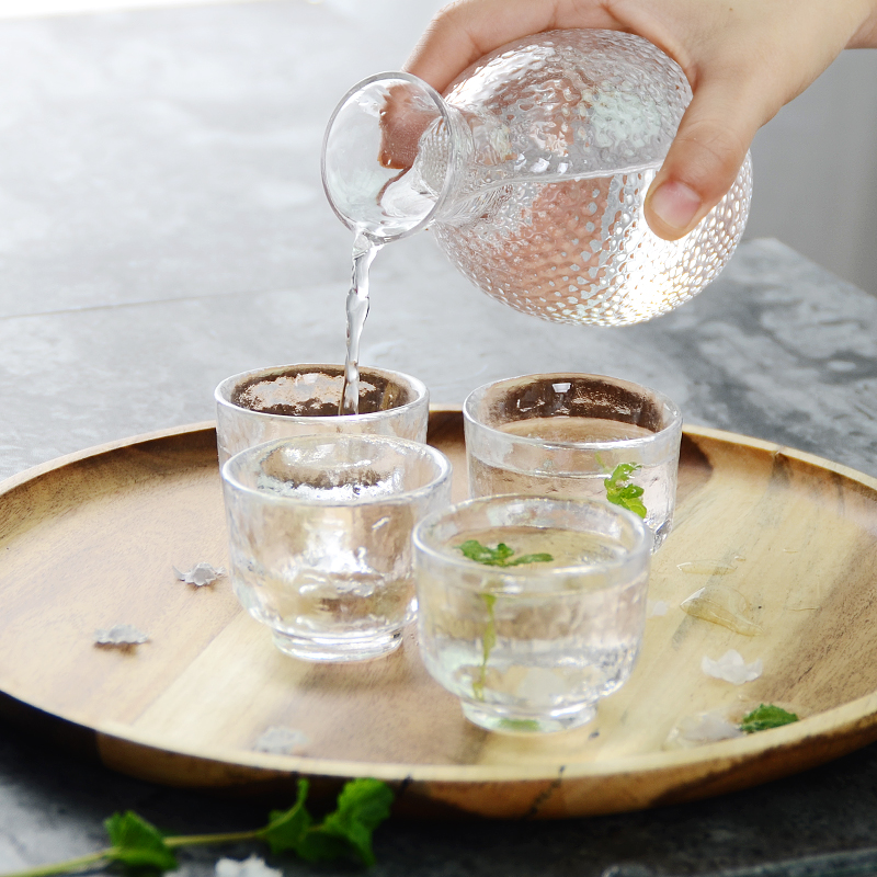 锥目纹日式玻璃酒具一壶四杯套装白酒分酒器清酒杯酒壶家用烫酒壶