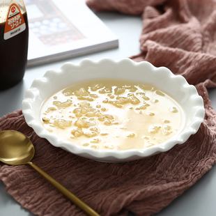 简约大方创意波浪边缘纯白陶瓷西式汤碗 宴席汤碗饭盆 水果捞碗