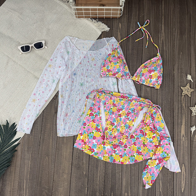 泳衣女韩版ins比基尼分体四件套性感显身材沙滩海边绝美高级感泳