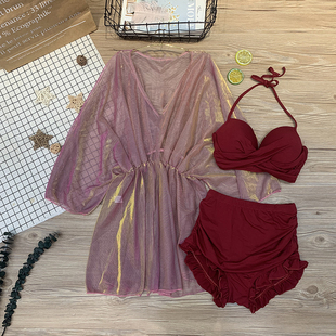 2025新款 分体游泳衣女遮肚显瘦三件套胖MM保守大码 韩国ins泳装