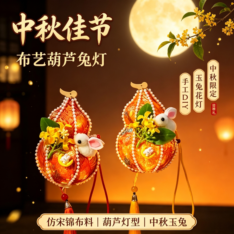 中秋节宋锦葫芦花灯手工制作diy材料包古风创意手提发光福禄灯笼