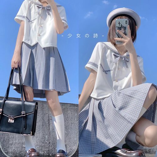 中牌制服馆 澜岛中 制服水手服短袖夏服百褶裙套装