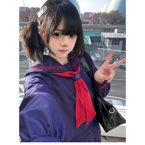 中牌制服馆 顺聖学院 海鸥线浅绀色中间服环扣刺绣学院风水手服