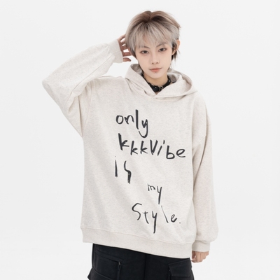KKKVIBE百搭涂鸦字母宽松连帽卫衣秋冬加绒情侣长袖上衣帽衫男女