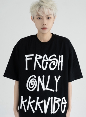 KKKVIBE美式潮流休闲趣味卡通印花字母宽松百搭短袖T恤男女情侣