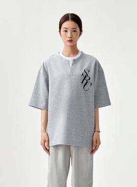 KKKVIBE美式复古假两件设计字母短袖T恤男女夏季情侣装宽松上衣