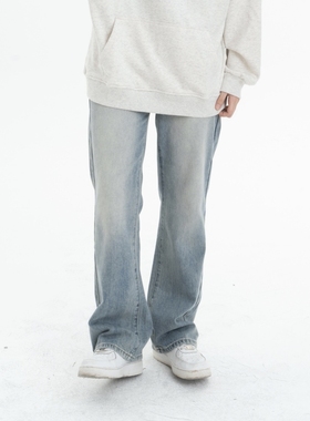 KKKVIBE国潮复古直筒黄泥染浅蓝水洗微喇牛仔裤男女情侣cleanfit