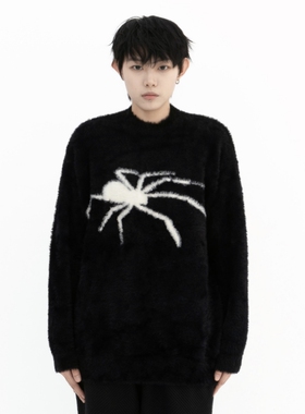 KKKVIBE美式复古加厚蜘蛛提花亲肤丝滑仿貂毛毛衣女男针织衫情侣