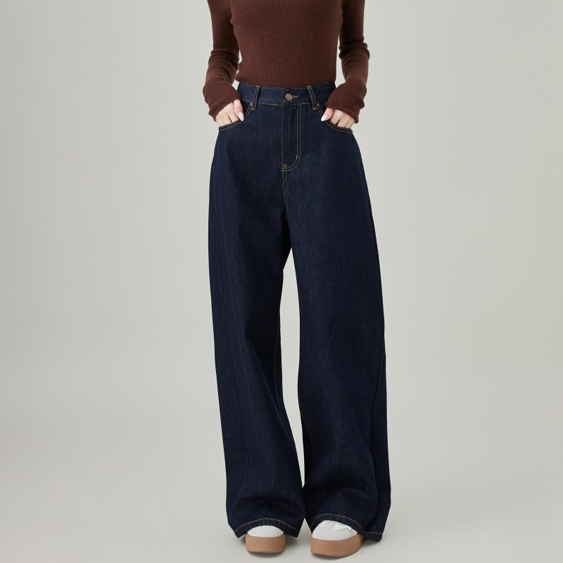 KKKVIBE百搭宽松深蓝直筒牛仔裤原色丹宁阔腿休闲裤子男女
