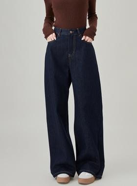KKKVIBE百搭宽松深蓝直筒牛仔裤原色丹宁阔腿休闲裤子男女