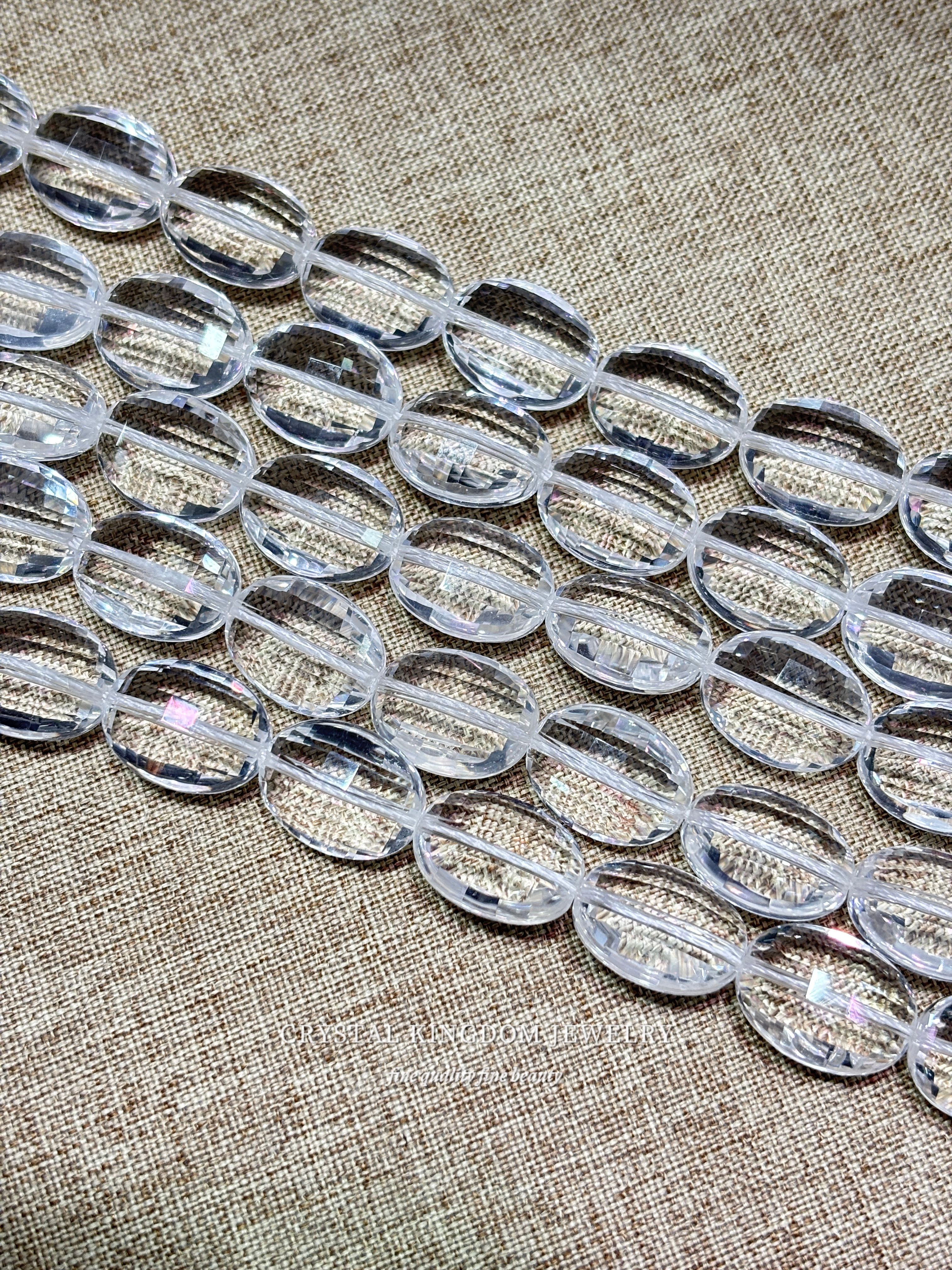 天然净体白水晶椭圆刻面高档串珠半成品散珠diy窗门帘家居饰品 - 实物图