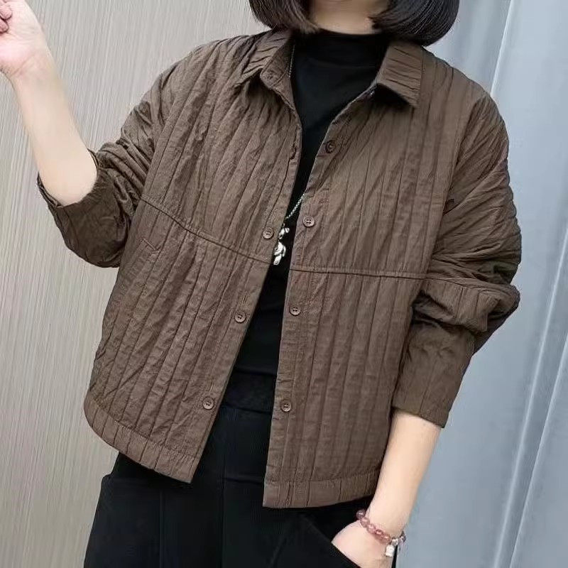 秋冬新款时尚百搭宽松翻领韩版休闲外套潮流女士洋气减龄加棉上衣