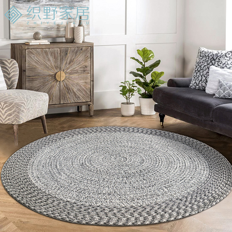 欧美圆形地毯客厅沙发茶几轻奢ins大面积卧室床边毯手工编织地垫