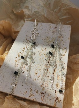 厚银金属保色抗氧化长流苏bubbling耳饰银针