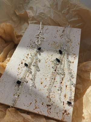 厚银金属保色抗氧化长流苏bubbling耳饰银针