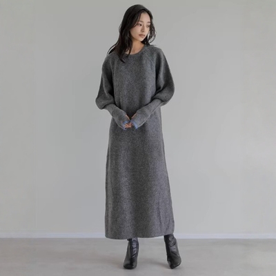 显高日本贵牌灯笼袖针织衫连衣裙