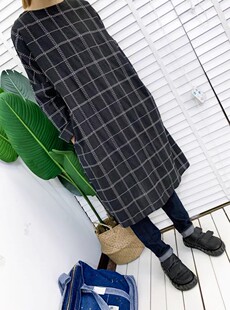 日系贵牌2026秋季新款宽松格子长袖连身衣连衣裙女款套头中长裙