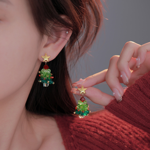 小众设计氛围感耳环耳饰 爆款 Z小姐 925银针圣诞树耳钉女2025新款