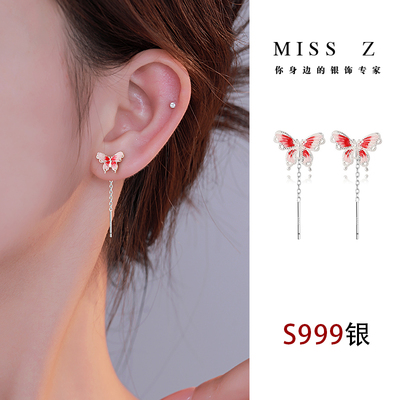 Z小姐999银珐琅蝴蝶结耳线