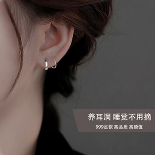 Z小姐999纯银极简旋转光面耳环养耳洞睡觉免摘2024新款 耳饰女 爆款