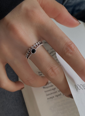 Z小姐黑色锆石戒指女设计小众纯银戒指女时尚个性食指戒指女ins潮