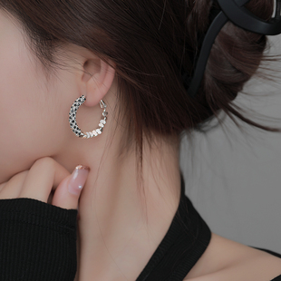 Z小姐925银碎银子锆石耳环女2026新款 小众设计感气质耳圈耳扣 爆款
