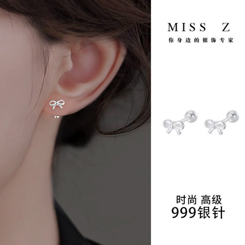 Z小姐999银针养耳洞蝴蝶结耳钉