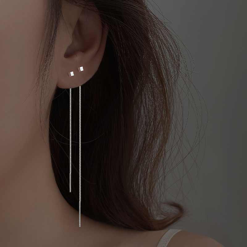 小方块耳线女纯银养耳洞