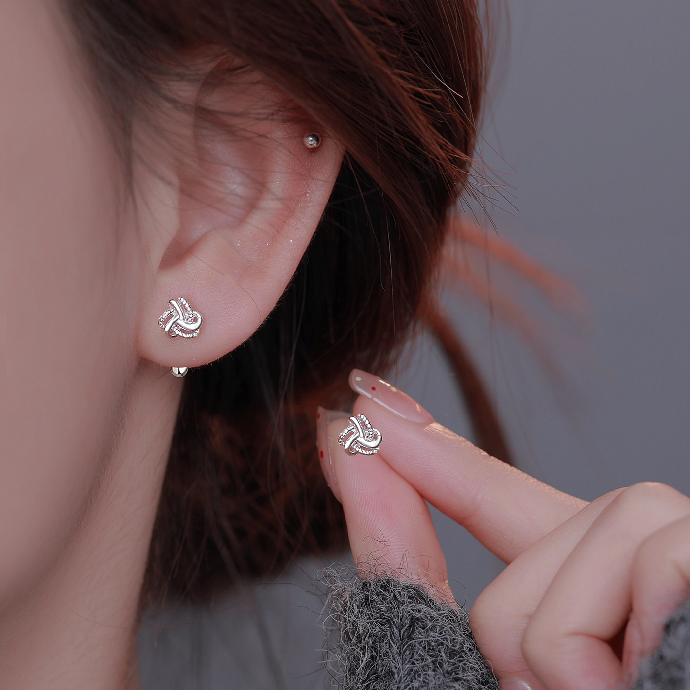 Z小姐999足银如意结耳钉2025新款爆款养耳洞螺丝耳环小众百搭耳饰,饰品/流行首饰/时尚饰品新,耳钉,淘宝优惠券,粉丝福利购,淘宝优惠卷