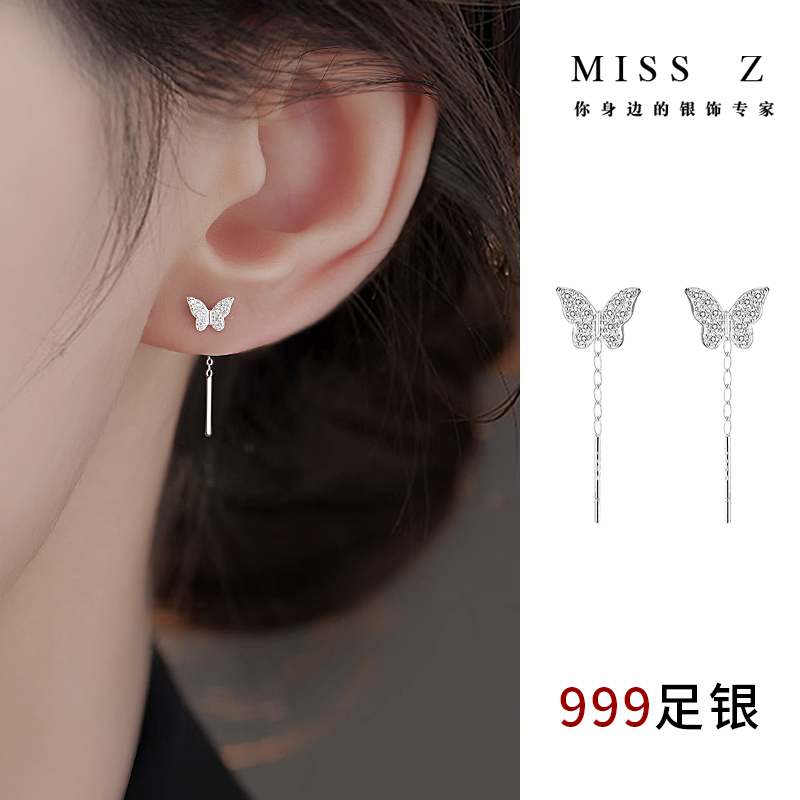 Z小姐999足银蝴蝶锆石耳线女