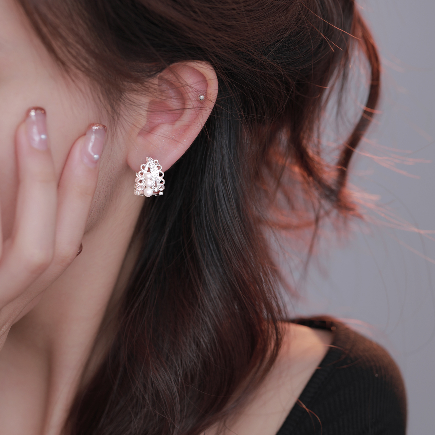 Z小姐925银蕾丝珠珠耳环女