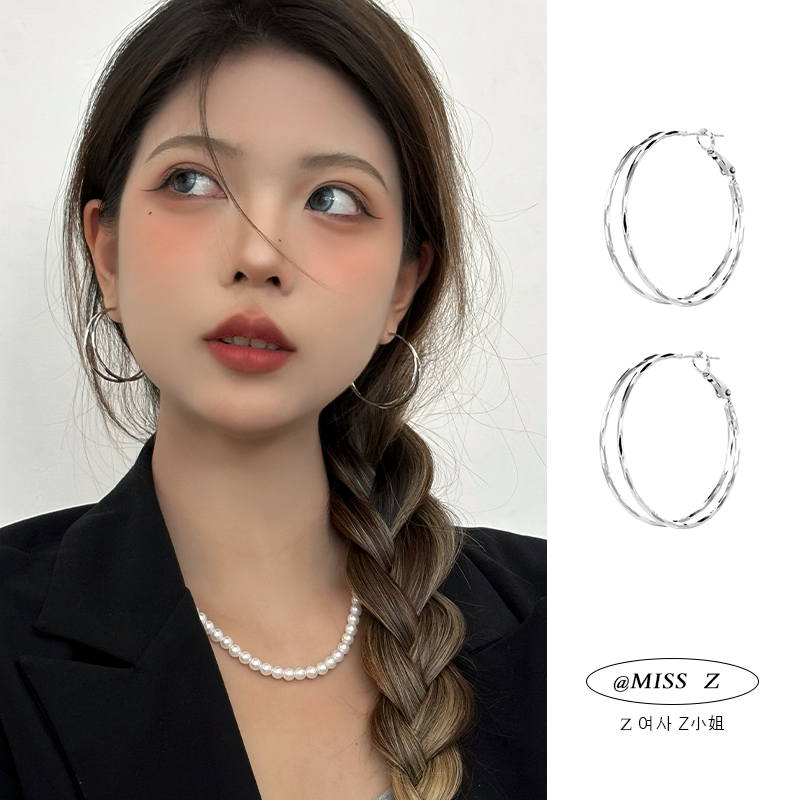 Z小姐925银双层大圆圈耳环