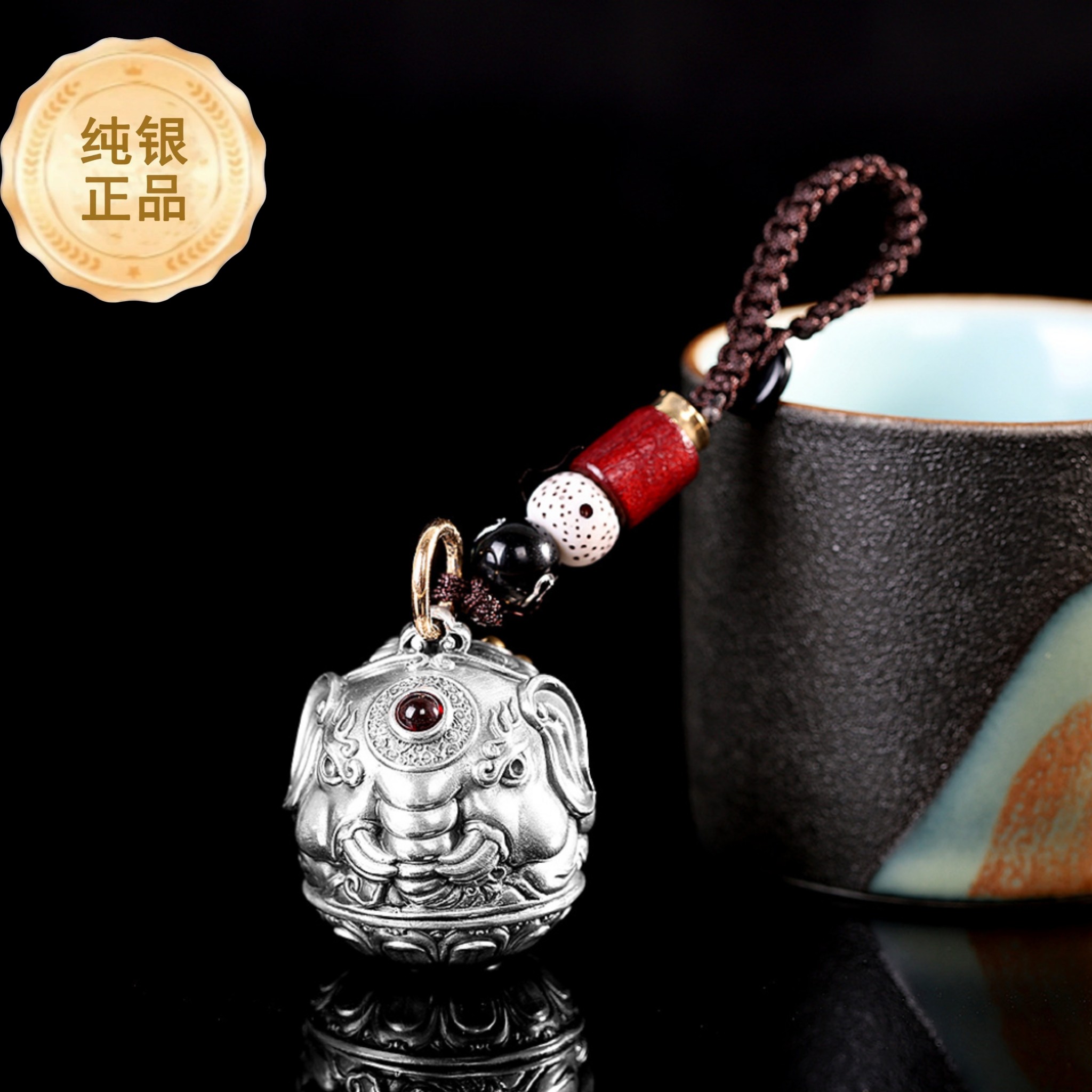 999足银吉象纯银手把件个性钥匙扣把玩件茶宠生日礼物礼品送男友