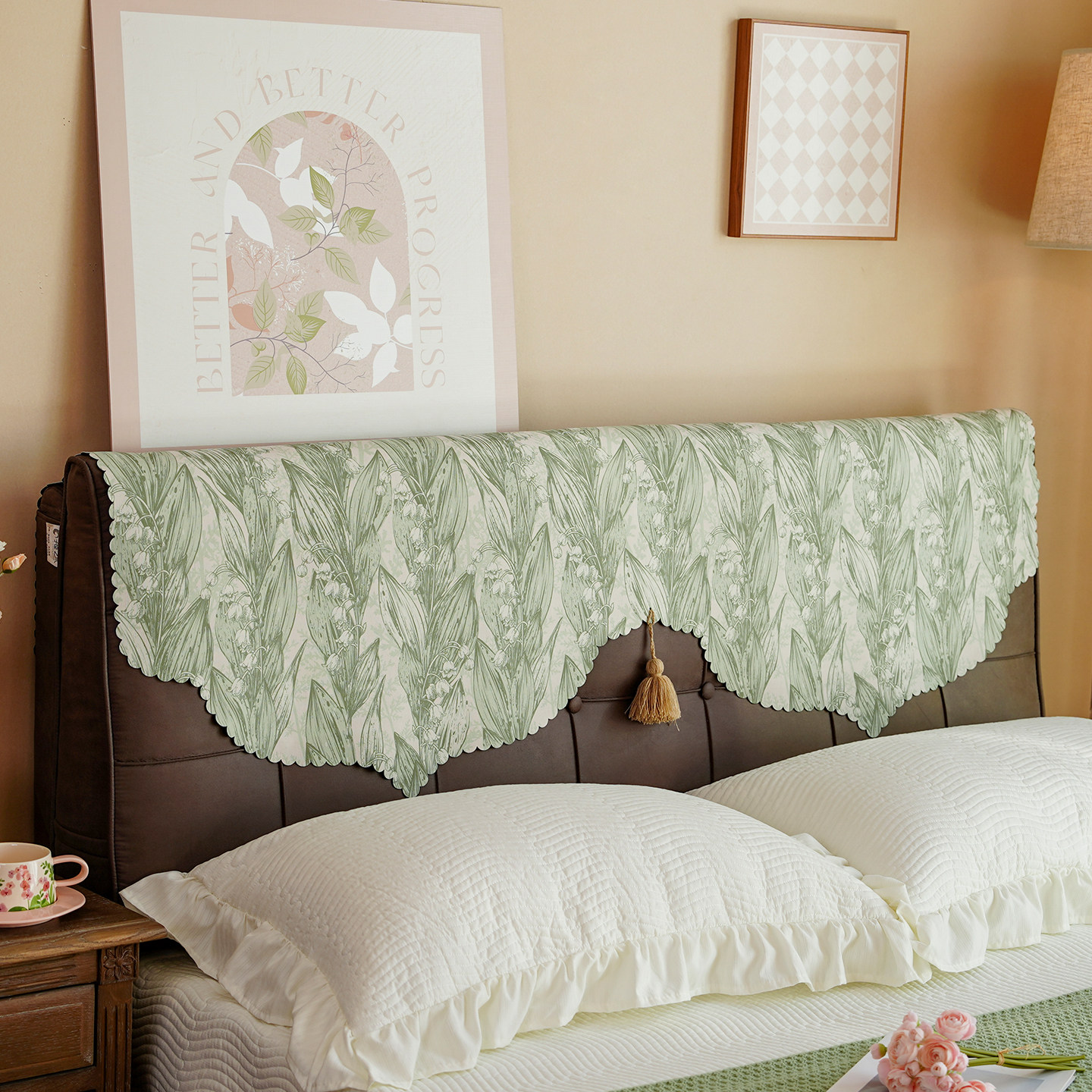 铃兰床头盖巾法式高级感床头保护罩万能通用床头靠背盖巾遮丑神器,居家布艺,床头罩,淘宝优惠券,粉丝福利购,淘宝优惠卷