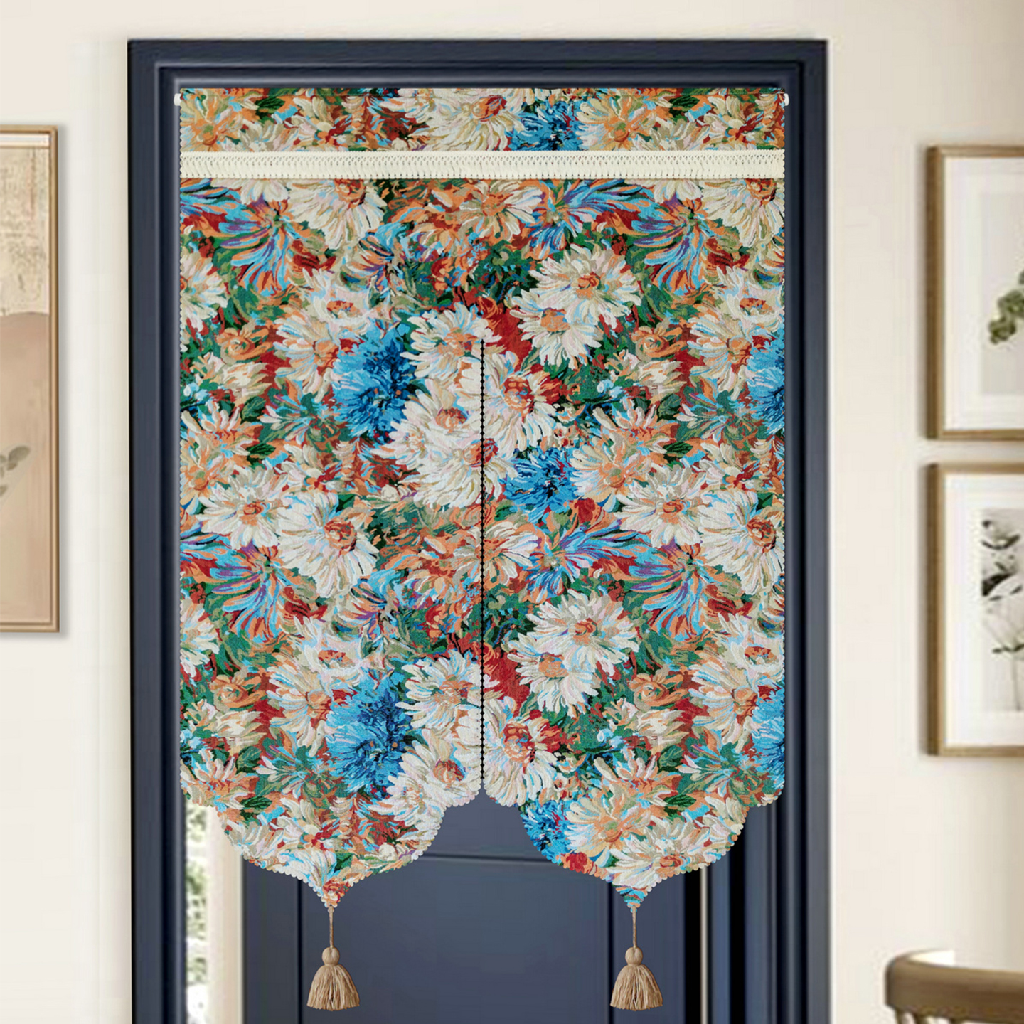 美式复古提花门帘隔断帘子免打孔