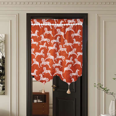 复古马匹门帘橙色轻奢高档遮挡帘