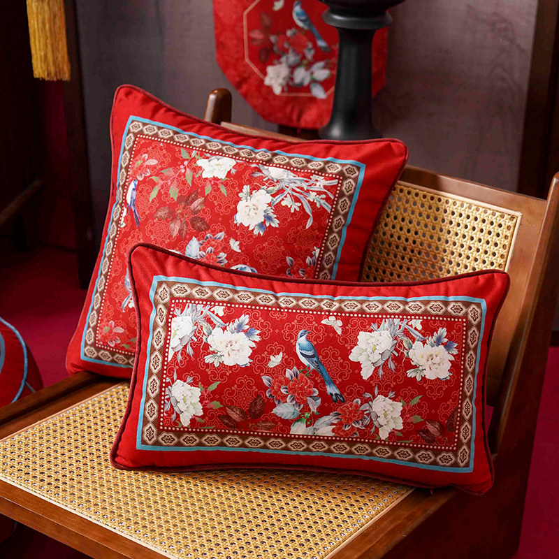 抱枕红色喜庆客厅沙发长条靠枕含芯可拆洗国风新年装饰氛围感靠垫
