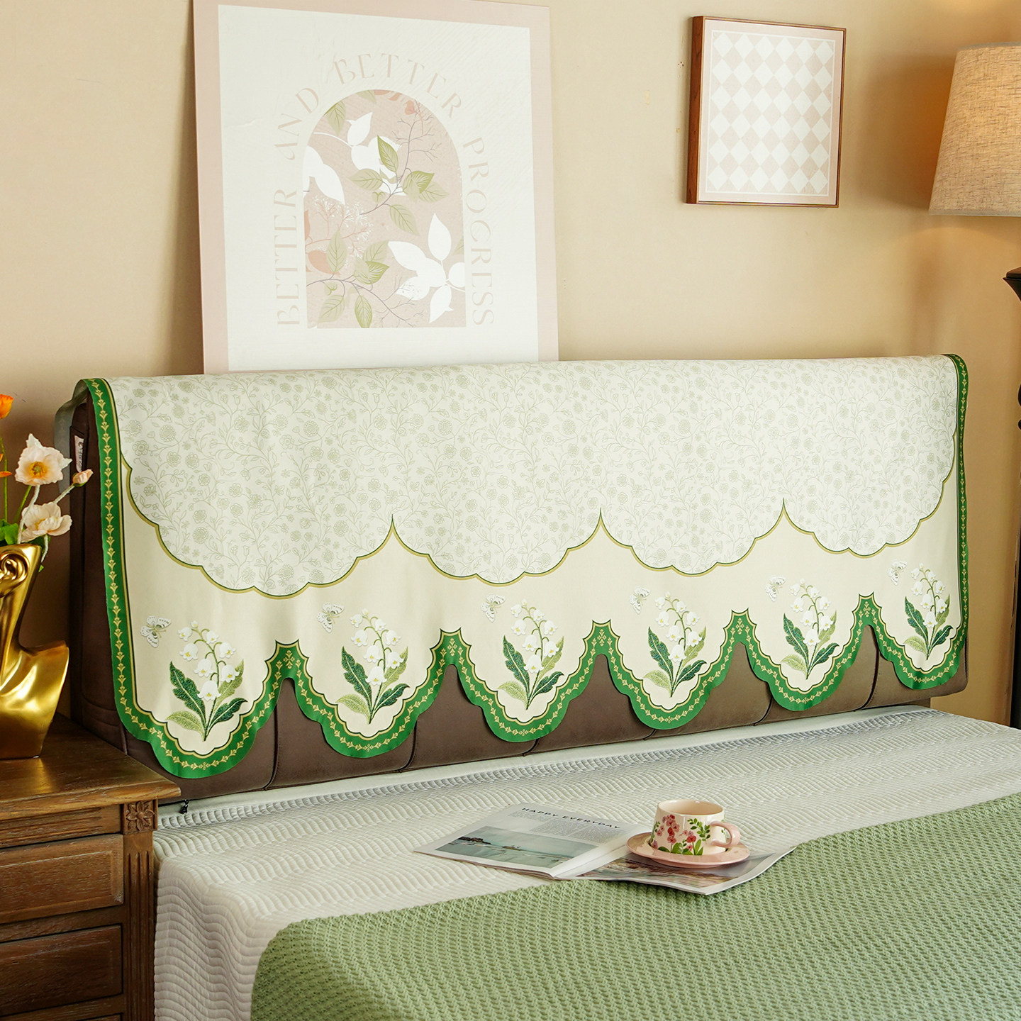 床头盖布法式新款万能通用床头套罩田园轻奢印花床头靠背防尘盖巾,居家布艺,床头罩,淘宝优惠券,粉丝福利购,淘宝优惠卷