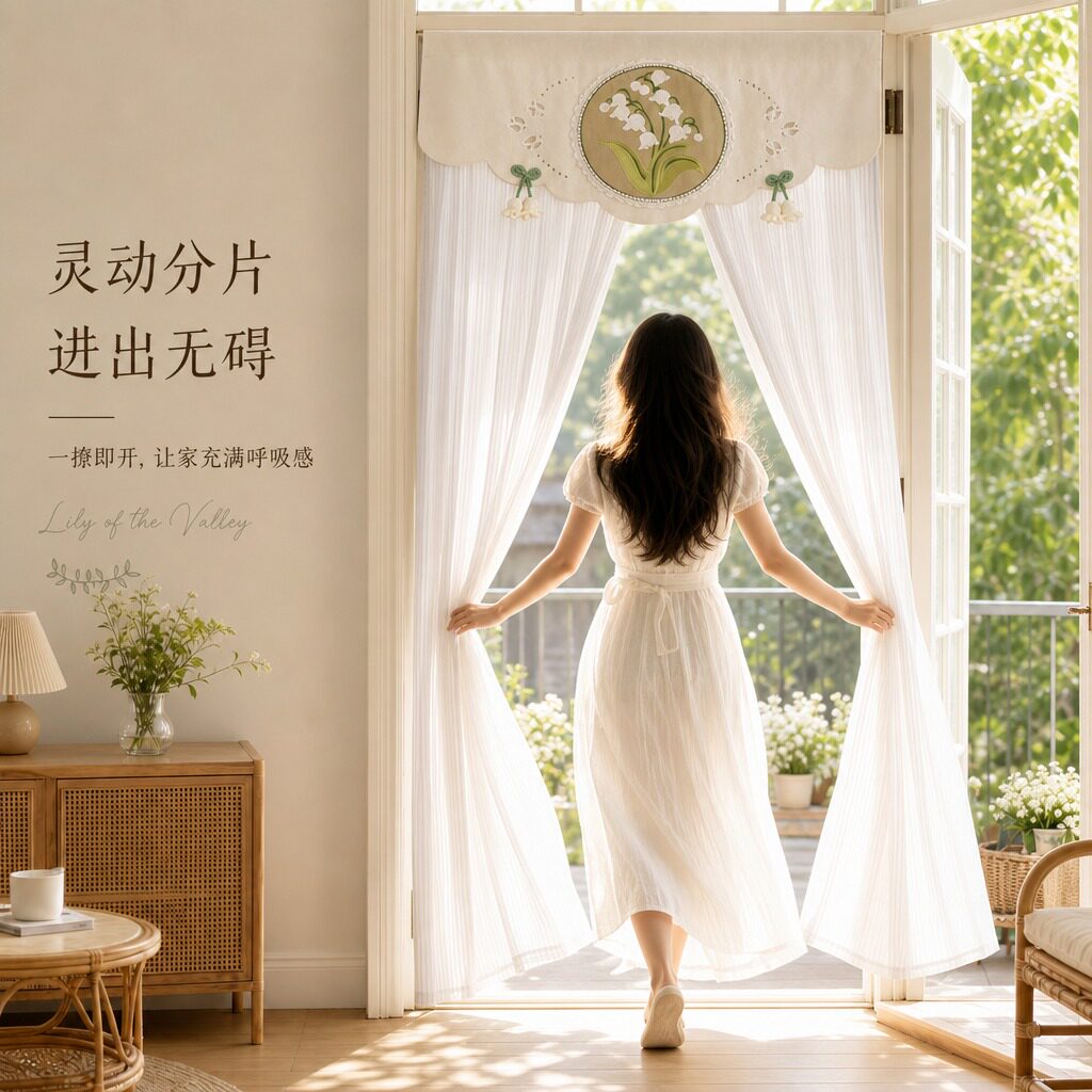纱帘法式蕾丝门帘隔断帘家用免打孔卧室遮挡帘高颜值刺绣装饰挂帘