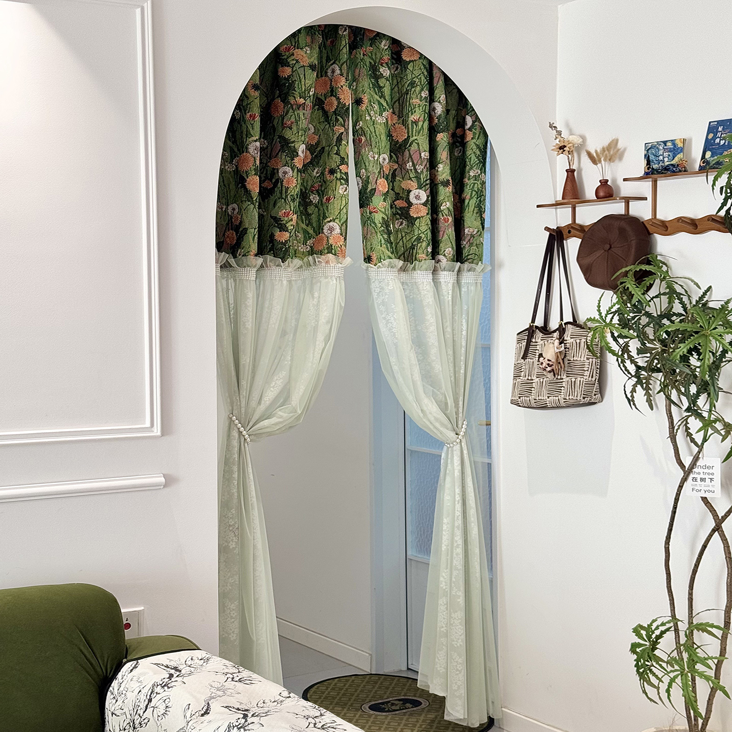 法式蕾丝门帘双层纱拱形门装饰帘