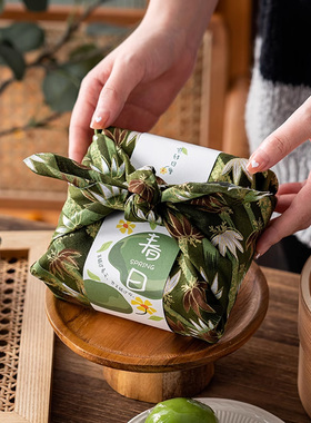 青团绿豆糕包装盒冰糕礼盒木盒包裹布烘焙手工饼干方巾绿色树叶