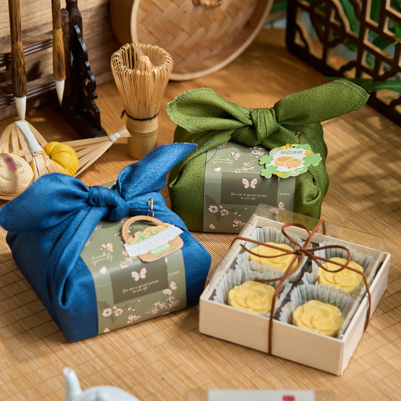 绿豆糕包装盒包裹布手工流心酥月饼点心饼干礼盒子装饰布丝巾青团