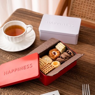 圣诞ins简约风压纹曲奇饼干盒铁盒包装盒子雪花酥牛轧糖空盒礼盒