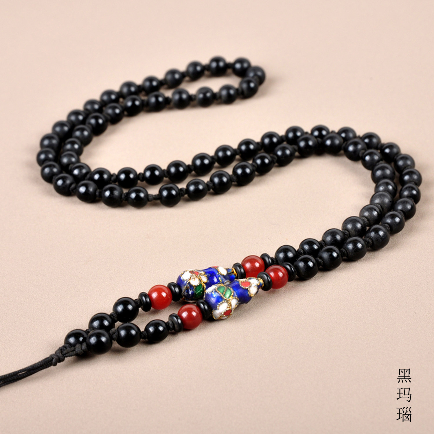 黑玛瑙吊坠绳简约和田玉翡翠虎眼石串珠套头全珠项链吊坠挂绳