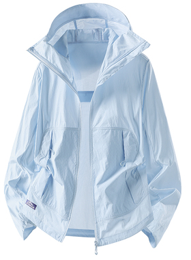 夏季透气凉感带散热孔防晒衣男女同款情侣户外连帽带帽檐防晒衣