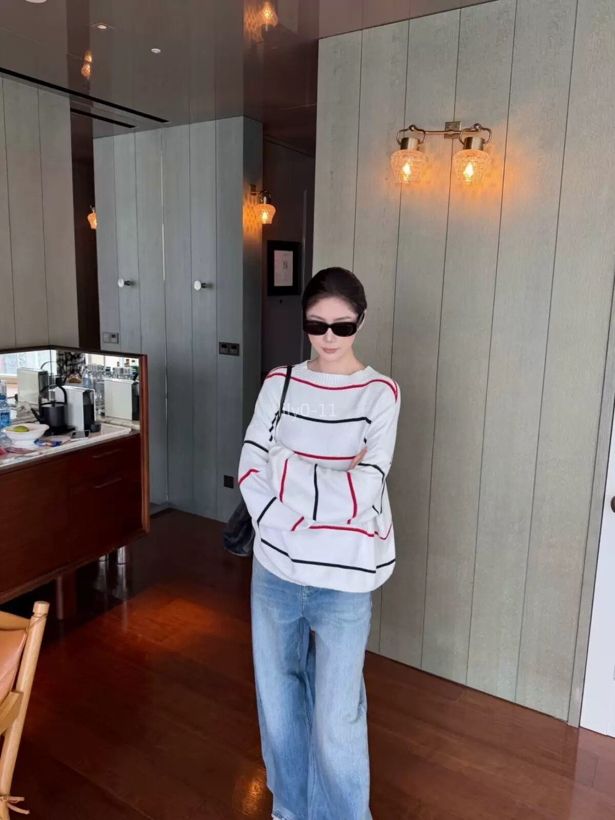 2026秋冬新款韩版宽松慵懒风圆领条纹针织衫女中长款毛衣外套上衣