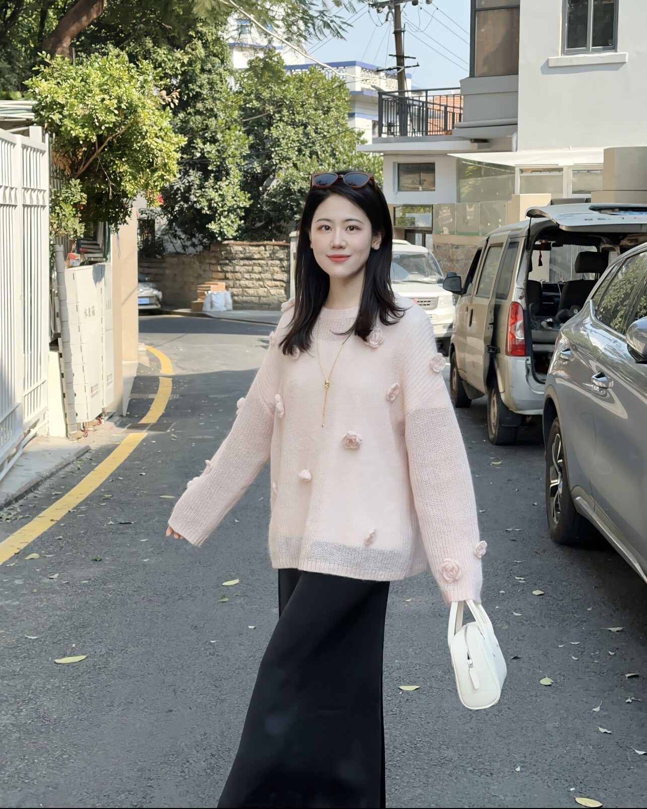 美丽动人立体花朵针织罩衫女春秋新款宽松慵懒风长袖毛衣外套