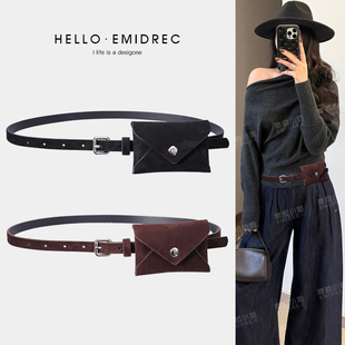 高级感复古百搭腰包腰带配饰女麂皮绒装饰配裙子毛衣牛仔裤皮带细